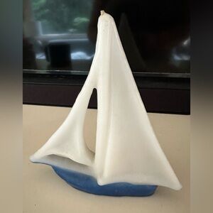NEW Artisan Handcrafted Sailboat Sculpture Wax Candle Nautical Coastal OOAK HTF